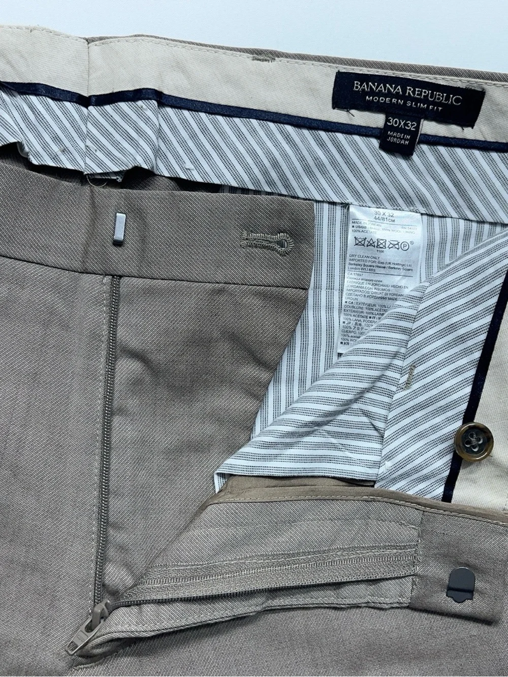 Banana Republic Wool Dress Pants Mens Size 34x30 Taupe Novelty Flat Front.  READ